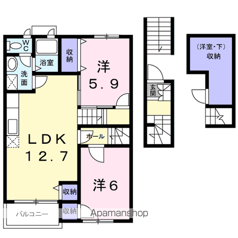ボンジュールⅠ(2LDK/2階)の間取り写真