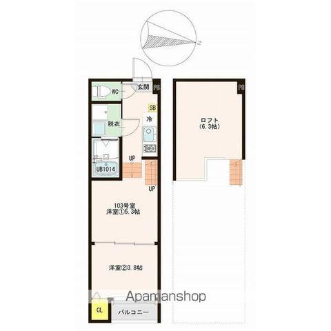 ラシュレ山手町(2K/1階)の間取り写真