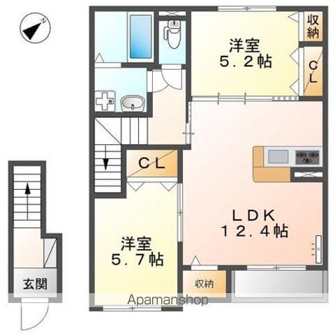 ヴィルリヴィエール(2LDK/2階)の間取り写真