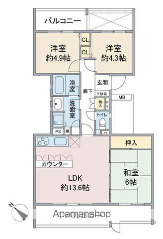 ハイツ東戸塚2(3LDK/1階)の間取り写真