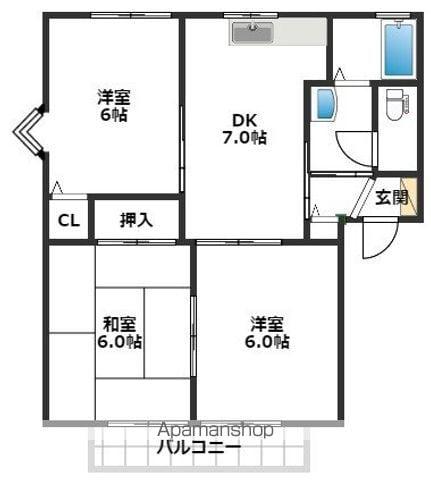 グランデージュ渡辺(3DK/2階)の間取り写真