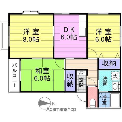 アンソレイユKⅠ・Ⅱ(3DK/1階)の間取り写真