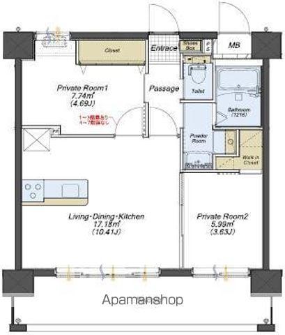 ナナザスタイル小笹(2LDK/3階)の間取り写真