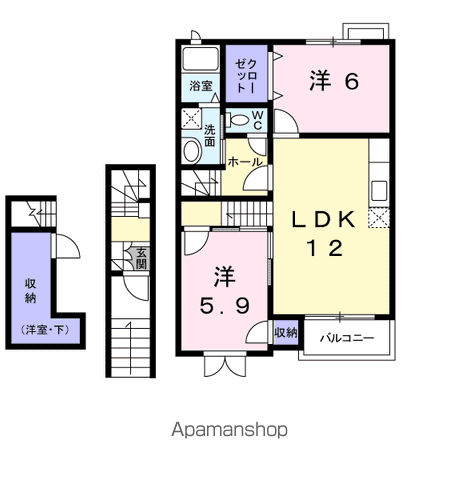 ボンジュールⅡ(2LDK/2階)の間取り写真