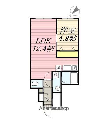 ミハス三鷹(1LDK/1階)の間取り写真