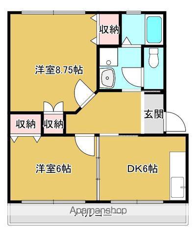 HASEハイツⅠ・Ⅱ(2DK/3階)の間取り写真