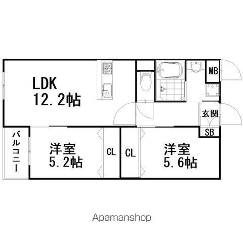 ロイズ・プレシア多々良東(2LDK/4階)の間取り写真