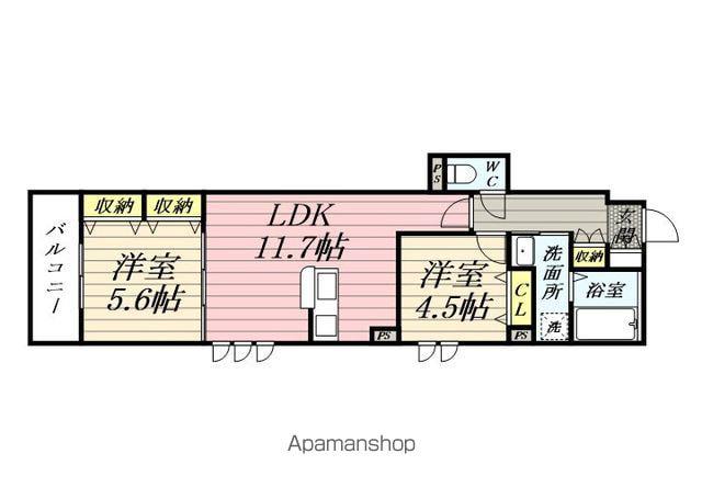 大口通ヘーベルメゾン(2LDK/3階)の間取り写真