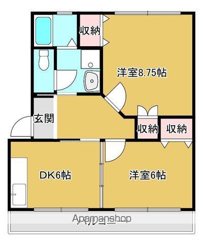 HASEハイツⅠ・Ⅱ(2DK/2階)の間取り写真