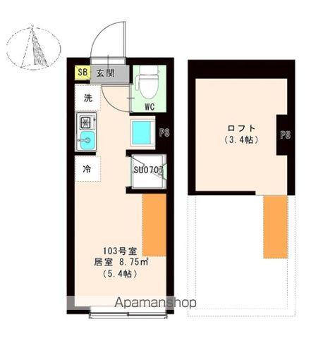 ハーモニーテラス東新町Ⅱ(ワンルーム/1階)の間取り写真