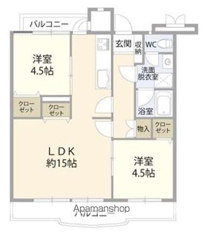 エステート河辺1号棟(2LDK/4階)の間取り写真