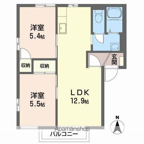 エステート岡ノ城E(2LDK/1階)の間取り写真