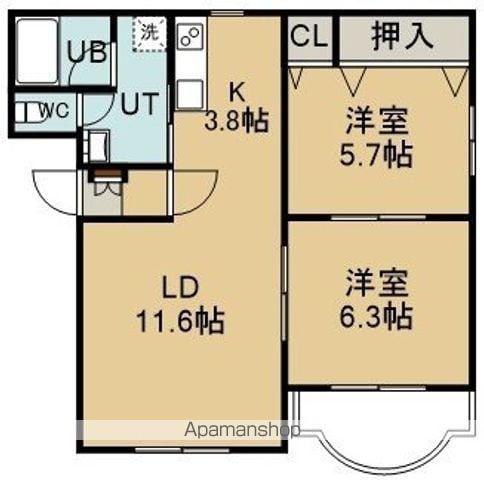 ピュアライフ湯川(2LDK/1階)の間取り写真