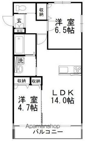 ニューフロントⅡ(2LDK/1階)の間取り写真