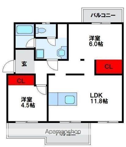 東福間団地11000棟(2LDK/4階)の間取り写真