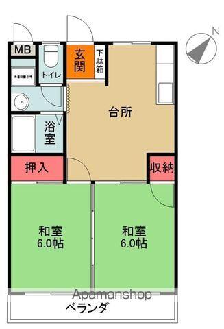 イーストテラス(2DK/4階)の間取り写真