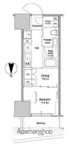 プラウドフラット四谷三丁目(1DK/6階)の間取り写真