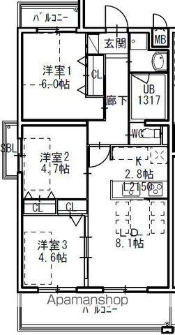 コンダクトレジデンスHANAMINOSATO(3LDK/2階)の間取り写真