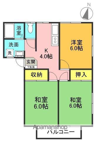 コーポ馬場西 C棟(3K/2階)の間取り写真