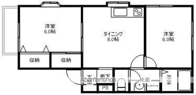 スカイハイツ内橋Ⅰ(2DK/2階)の間取り写真