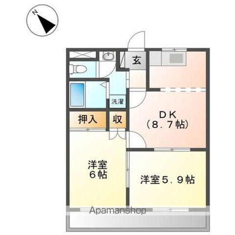 ベルグラース(2DK/2階)の間取り写真