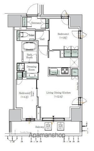 ONE ROOF RESIDENCE NISHI NIPPORI(2LDK/15階)の間取り写真