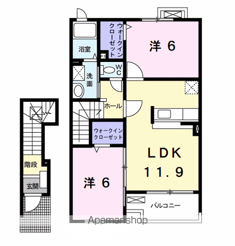 グラン・ソレイユ(2LDK/2階)の間取り写真