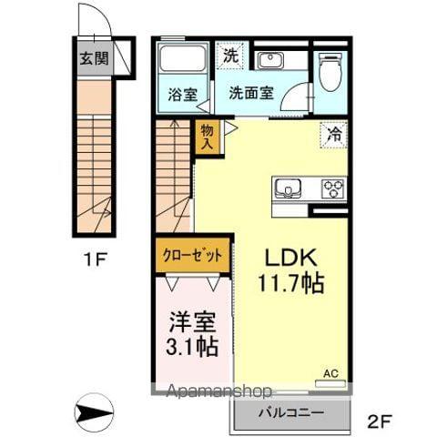 エクセル21 V(1LDK/2階)の間取り写真
