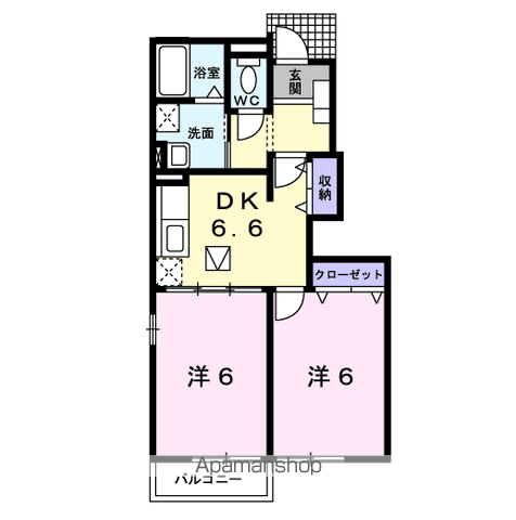 コンフォルターブルⅢ(2DK/1階)の間取り写真