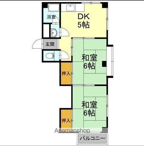 能茶山ハイツ(2K/3階)の間取り写真