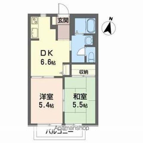 ビューパレーマルキ五番館(2DK/2階)の間取り写真