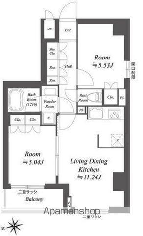 ブランシエスタ荻窪(2LDK/9階)の間取り写真