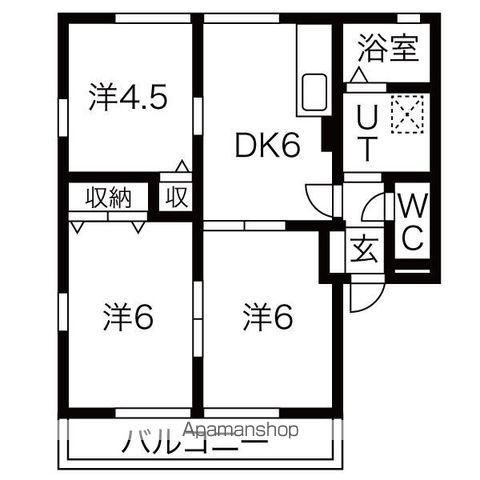 N.HラッキーハイツB(3DK/1階)の間取り写真