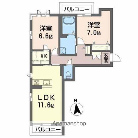 シュエットメゾン壱番館(2LDK/2階)の間取り写真