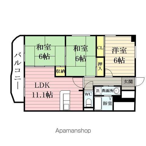 二日町島田ビル(3LDK/5階)の間取り写真
