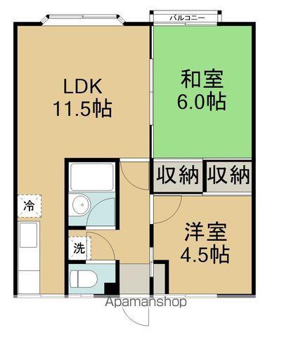 亀田本町桧荘(2LDK/2階)の間取り写真