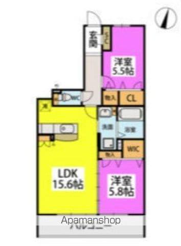 ヴァン・ヴェール(2LDK/1階)の間取り写真
