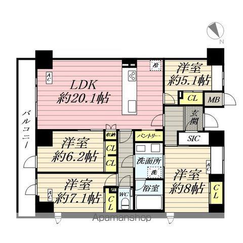 クラシアム神奈川台場(4LDK/4階)の間取り写真