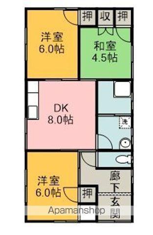 福岡県飯塚市 1階建 築43年(3DK)の間取り写真