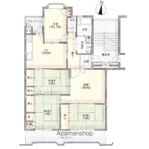 名鉄瀬戸線 大森・金城学院前駅 徒歩5分 5階建 築47年(4LDK/5階)の間取り写真