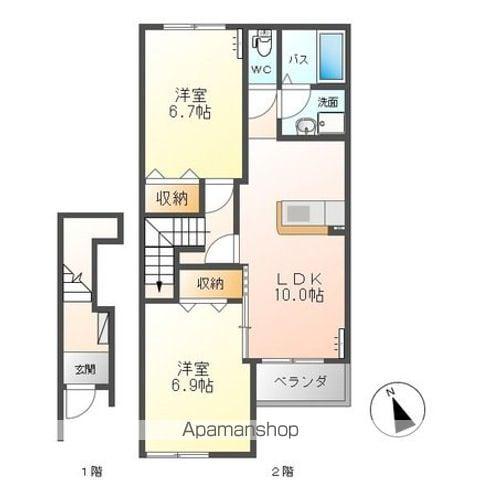 カーサ・アバンティー(2LDK/2階)の間取り写真