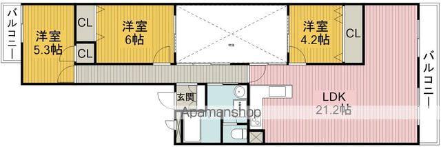 エクセルハイツ豊中上野坂(3LDK/6階)の間取り写真