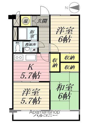 小田原グリーンハイツ(3K/2階)の間取り写真