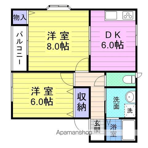 クレール多賀城(2DK/2階)の間取り写真