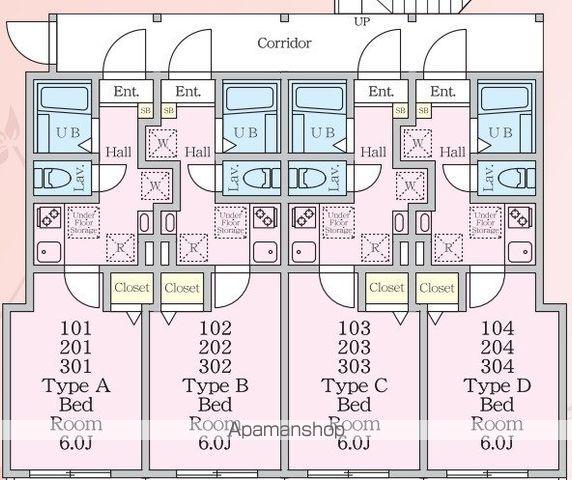 丘の上のフルール(1K/2階)の間取り写真