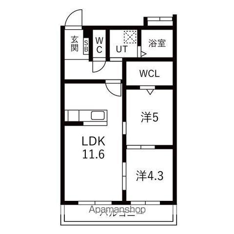 フロイデ(2LDK/3階)の間取り写真