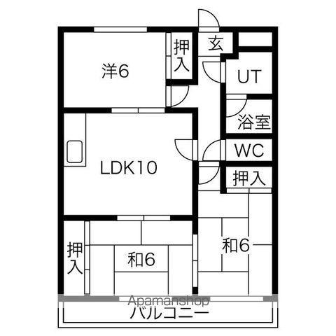 緑ヶ丘角新ビル(3LDK/3階)の間取り写真