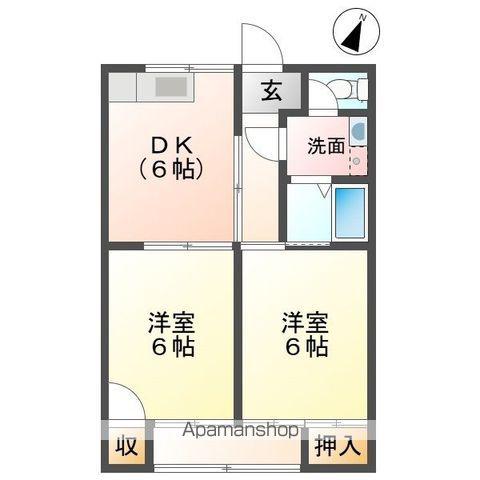 コミール沖野 Ⅱ(2DK/1階)の間取り写真