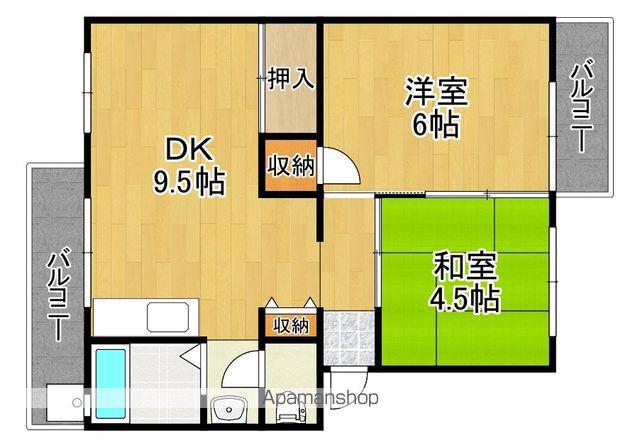 狭山遊園ハイツ 2号棟(2DK/4階)の間取り写真