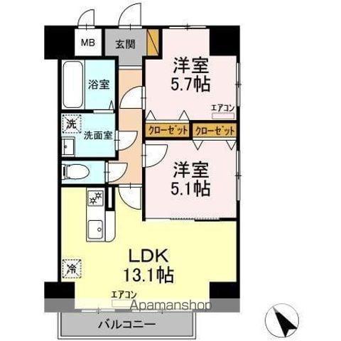 K・Mおおたかの森 住居(2LDK/9階)の間取り写真